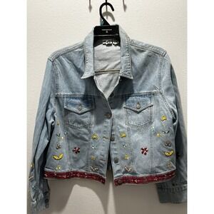 Floral Embroidered Womens Large‎ Jean Jacket, Newport News jeanology